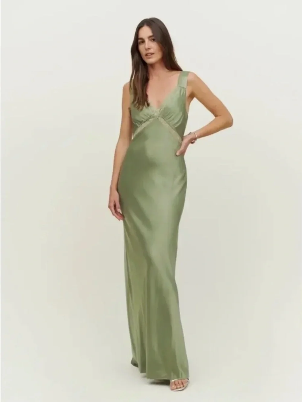 Reformation Chania Silk Dress Artichoke - M - avail to ship friday dry cleaned - Picture 1 of 8